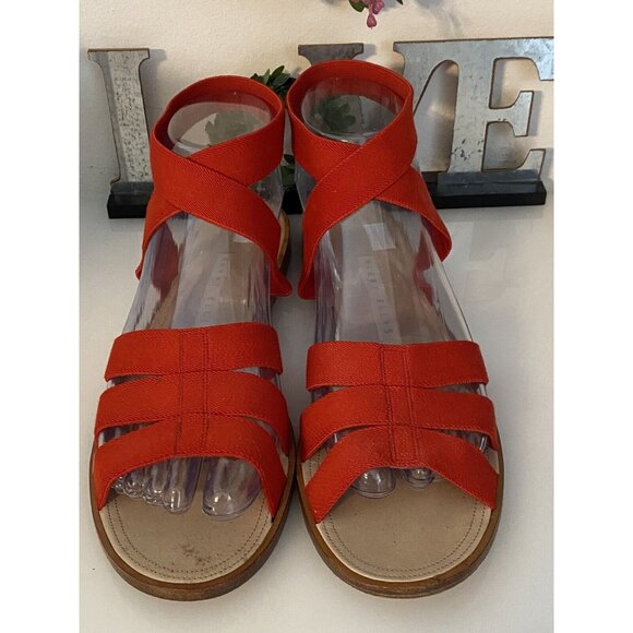 Vintage Perry Ellis Stretchy Red Women’s Strappy Sandal Flat Gladiator Size 9B‎